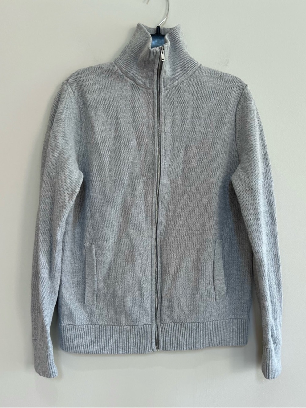 Theory Todd Eco Breach Cotton Full-Zip Long Sleeve Cardigan Sweater Grey, size M